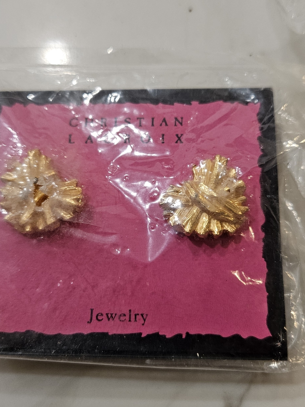 Christian Lacroix Gold Textured Floral Clip Earrings